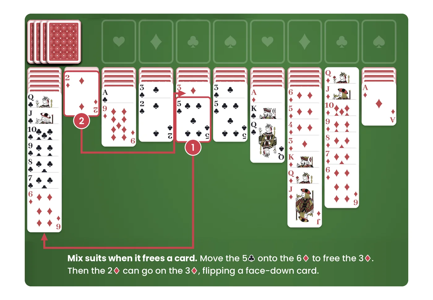 spider solitaire 2 suits strategy mixing suits to free a buried card
