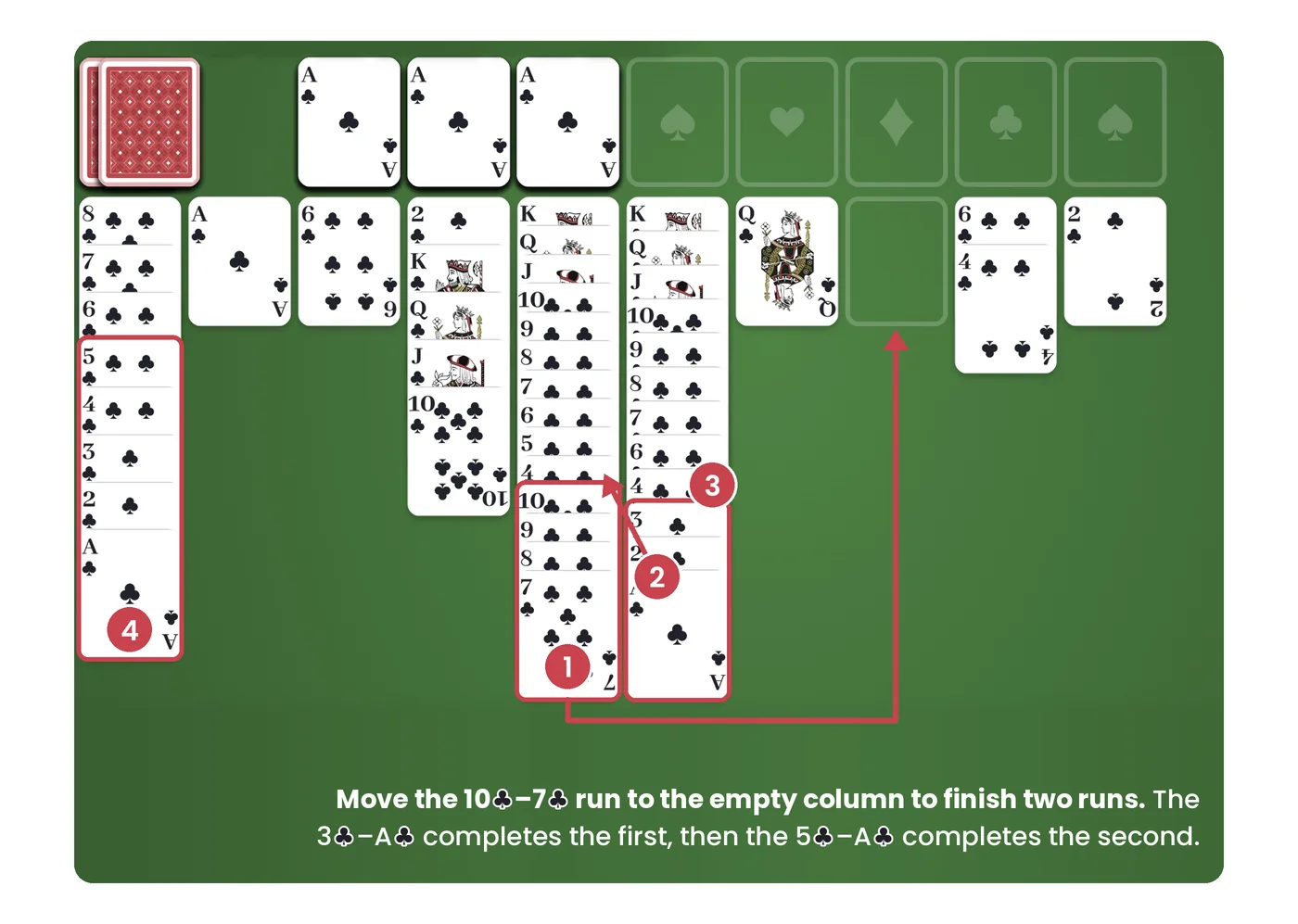 spider solitaire strategy rearranging columns to complete two runs