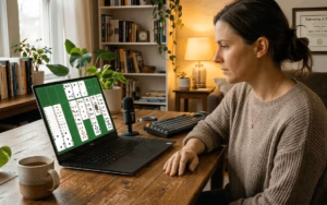 woman playing freecell on the computer